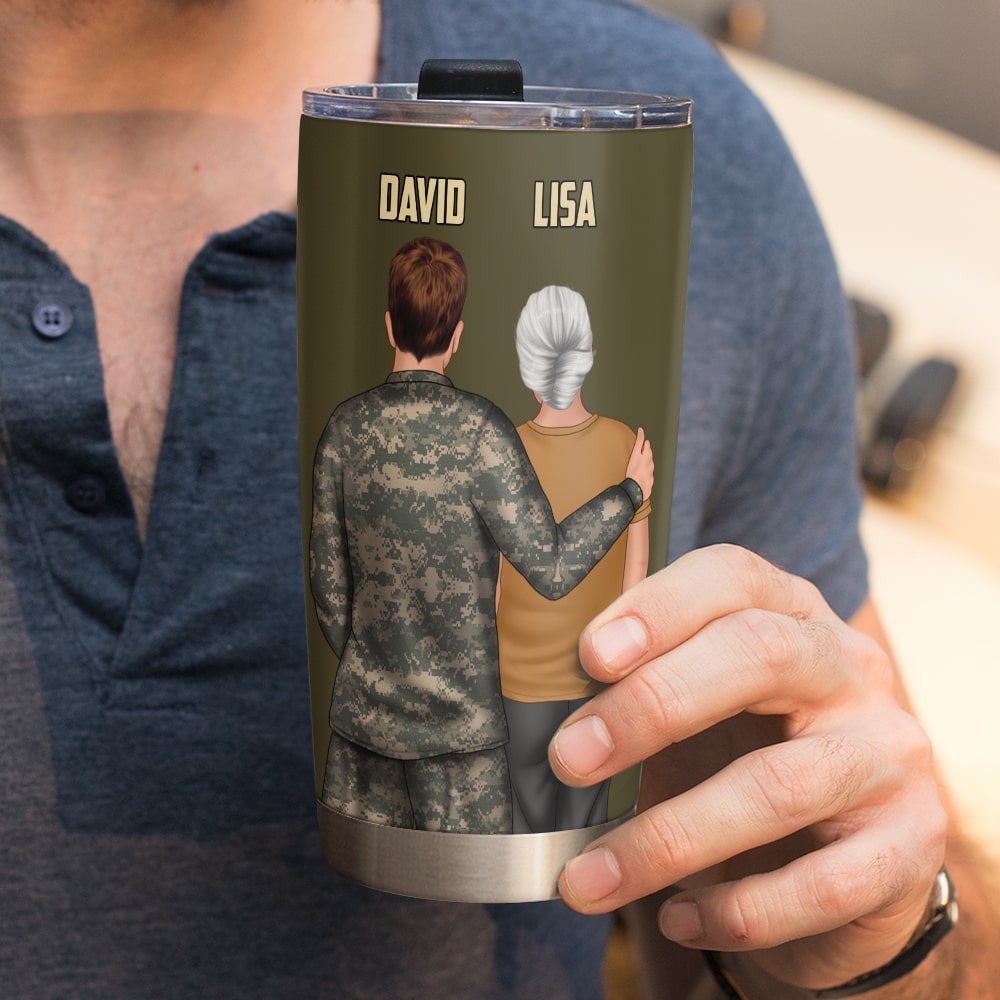 Personalized Military Mom Tumbler Cup - custom military Unit - I Once Protected Him Now He Protects Me - Tumbler Cup - GoDuckee