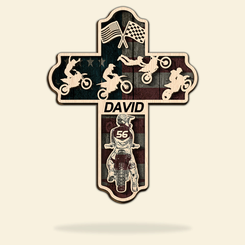 Motocross Man Back Personalized 3D 2-Layered Wood Art - Wood Sign - GoDuckee