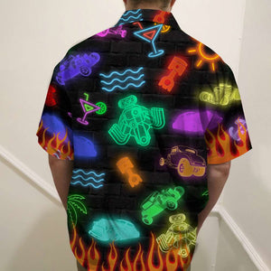 Personalized Hot Rod Hawaiian Shirt - Dad's Hot Rod Garage - Led Night Print, Beach Pattern - Hawaiian Shirts - GoDuckee