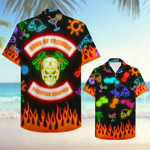 Personalized Biker Hawaiian Shirt - Led Night Print, Beach Pattern - Son Of Freedom, Vacation Chapter - Hawaiian Shirts - GoDuckee