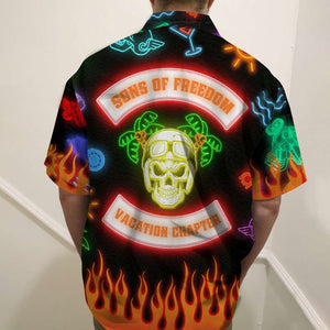 Personalized Biker Hawaiian Shirt - Led Night Print, Beach Pattern - Son Of Freedom, Vacation Chapter - Hawaiian Shirts - GoDuckee
