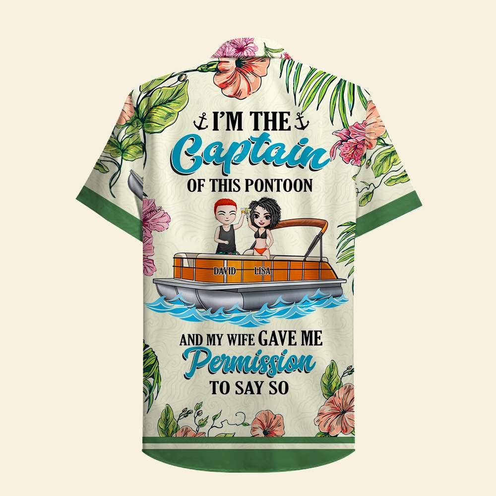Personalized Pontoon Couple Hawaiian Shirt - I'm The Captain Of This Pontoon - Floral Pattern Fol7-Vd1 - Hawaiian Shirts - GoDuckee