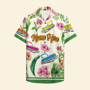 Personalized Pontoon Couple Hawaiian Shirt - I'm The Captain Of This Pontoon - Floral Pattern Fol7-Vd1 - Hawaiian Shirts - GoDuckee