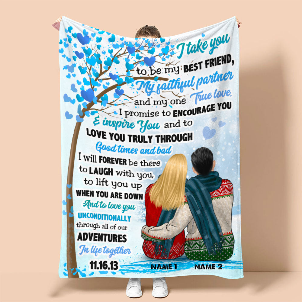 Personalized Sweater Couple Blanket - I Take You To Be My Best Friend - Snow & Winter - Blanket - GoDuckee