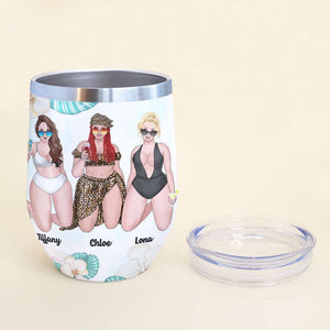 Personalized Bikini Girls Trip Wine Tumbler - Tanned And Tipsy - Leopard Pattern - Wine Tumbler - GoDuckee