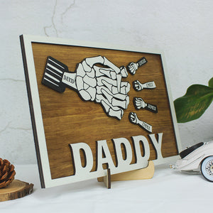 Family's Hand - Personalized Layered Wood Sign Stand - Father's Day Gift For Dad, Grandpa - Wood Sign - GoDuckee