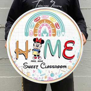 Home Sweet Classroom Personalized Teacher Round Wooden Sign - Wood Sign - GoDuckee