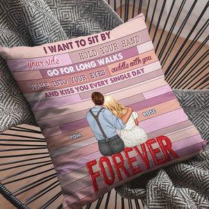 I Want To Sit By Your Side And Kiss You Every Single Day, Personalized Couple Square Pillow - Pillow - GoDuckee