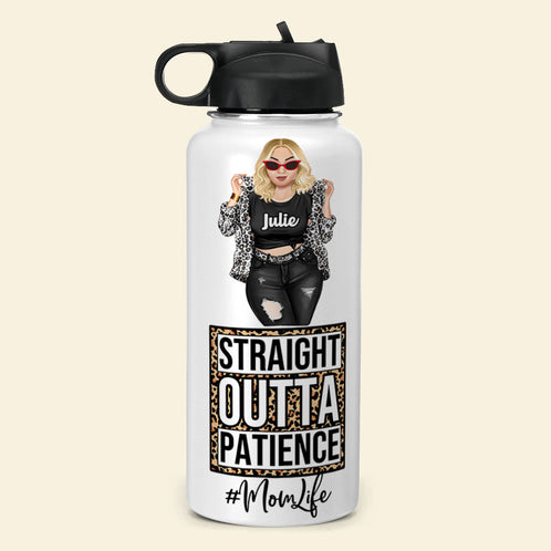 Mother's Day - Personalized Badass Woman Water Bottle - Straight Outta Patience - Leopard Pattern - Water Bottles - GoDuckee