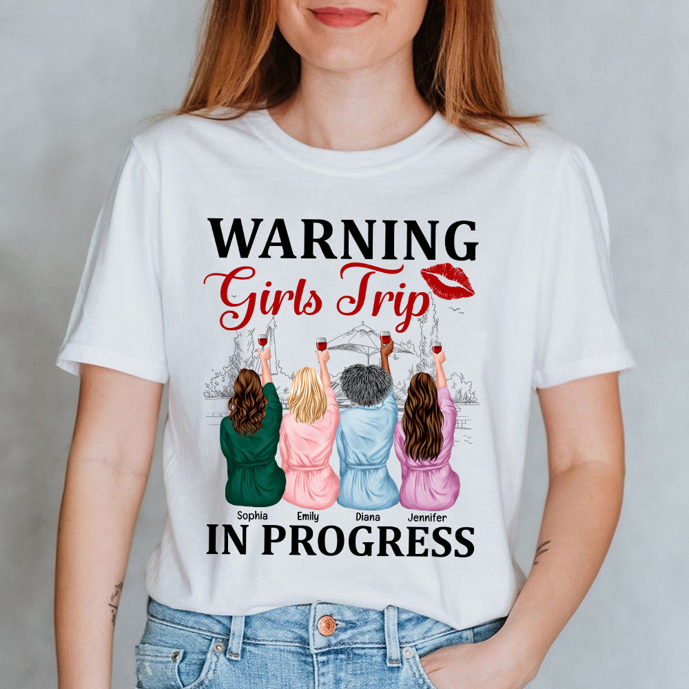 Girls Trip In Progress Personalized Shirts, Pajamas Girls Vacation Shirt, Gift For Besties - Shirts - GoDuckee