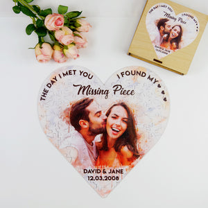 The Day I Met You I Found My Missing Piece Personalized Wood Puzzle, Gift For Couple - Wood Sign - GoDuckee