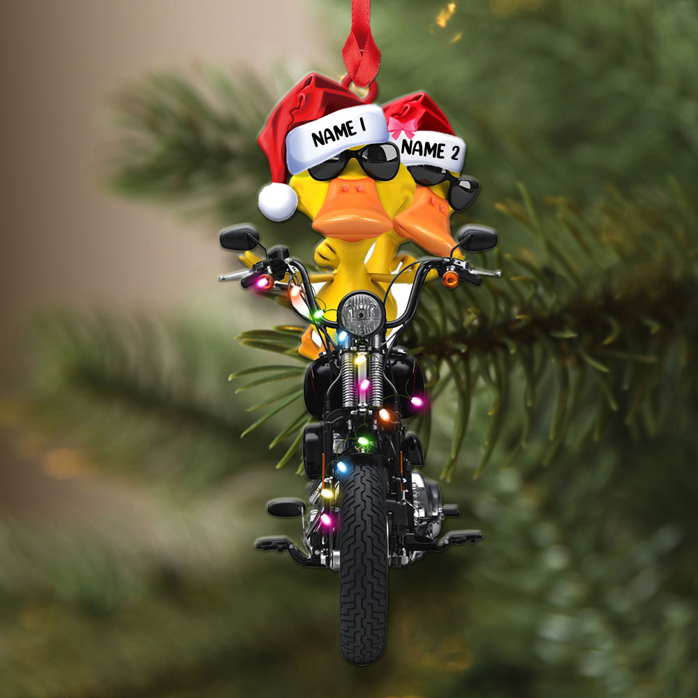 Biker Duck Couple - Personalized Christmas Ornament, Christmas Gift For Couple - Ornament - GoDuckee