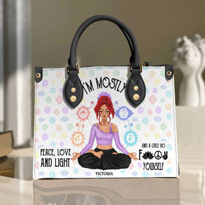 I'm Mostly Peace Love And Light Personalized Yoga - Leather Bag - GoDuckee