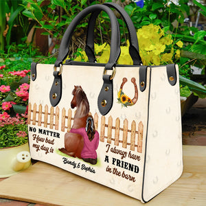 Horse A Friend In The Barn Personalized Leather Bag - Leather Bag - GoDuckee