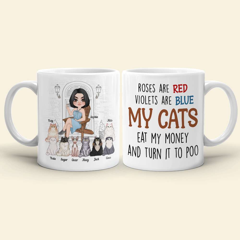 My Cats Eat My Money And Turn It To Poo, Dad Mom Pet Lover Personalized Coffee Mug White Mug, Gift For Dad Mom - Coffee Mug - GoDuckee
