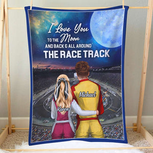 I Love You To The Moon And Back Personalized Racing Blanket, Gift For Couple - Blanket - GoDuckee