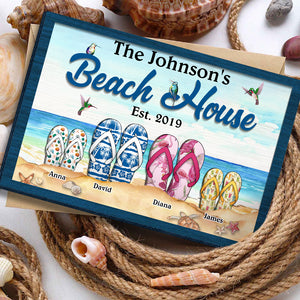 The Beach House Personalized Family Layered Wood Sign Stand - Wood Sign - GoDuckee