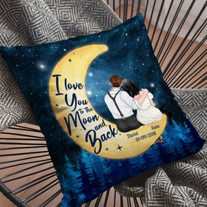 I Love You To The Moon And Back, Couple Moon Lover - Pillow - GoDuckee