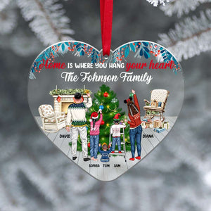 Home Is Where You Hang Your Heart, Personalized Acrylic Custom Shape Ornament Christmas Gift For Family - Ornament - GoDuckee