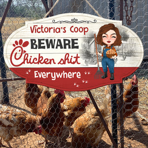 Beware Chicken Shit Everywhere Personalized Chicken Girl Wood Sign, Gift For Farmer - Wood Sign - GoDuckee