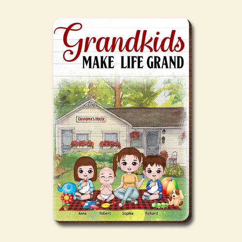 Grandkids Make Life Grand, Grandma And Grandma House Layers Wood Sign - Wood Sign - GoDuckee