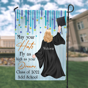 Personalized Graduation Flag Girl Wearing Girl Wearing Cap and Gown - Flag - GoDuckee