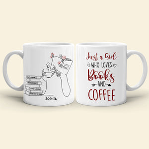 Girl Reading & Drink Coffee Line Art - Custom Book Title Mug - Gift For Book Lovers - Coffee Mug - GoDuckee