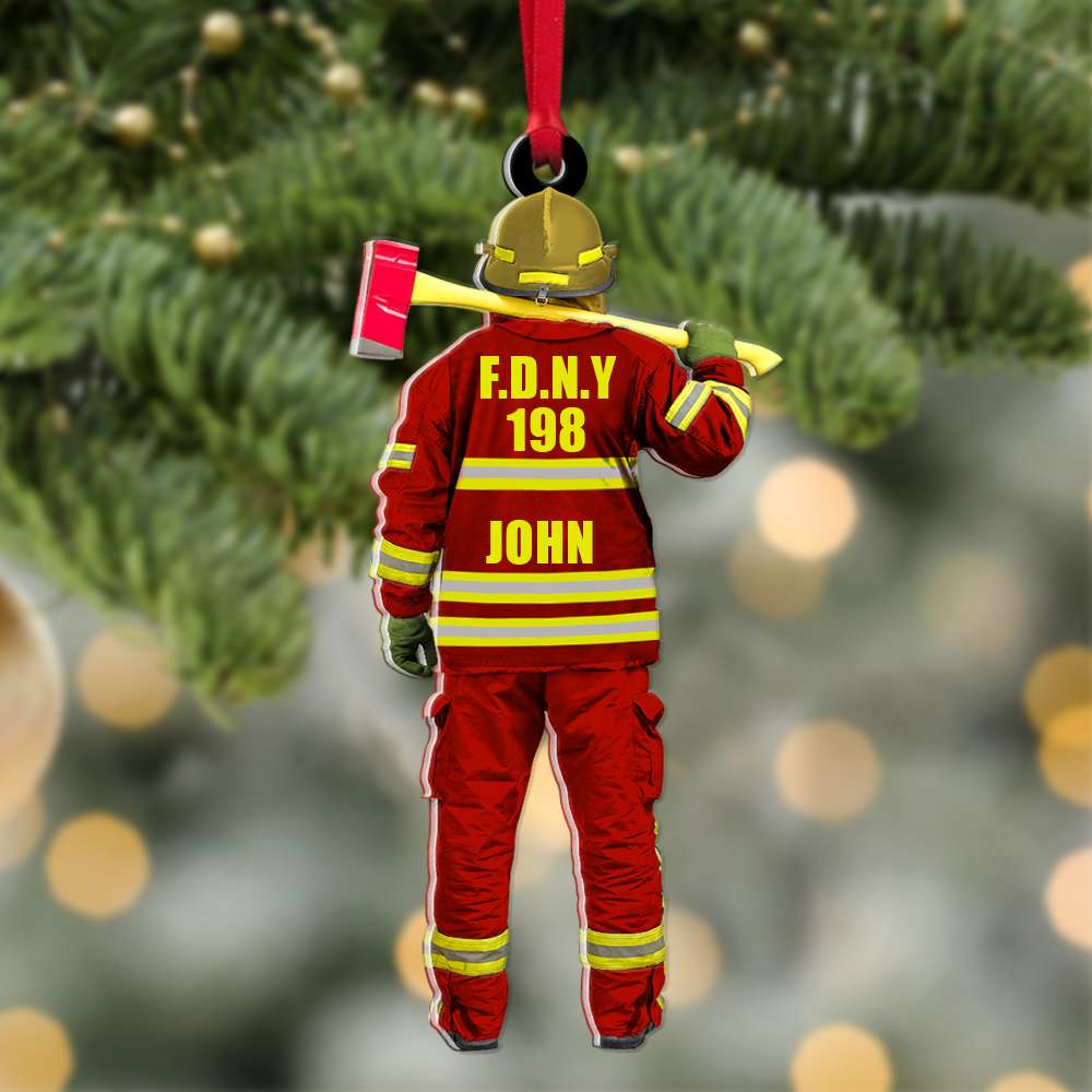 Firefighter Back View, Personalized Acrylic Ornament - Ornament - GoDuckee