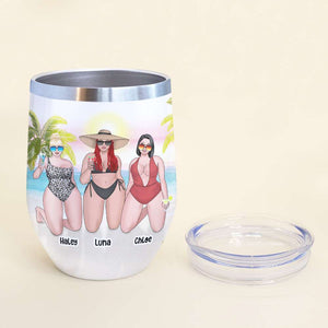 Personalized Bikini Girls Trip Wine Tumbler - Salty Lil' Beaches - Beach & Leopard Theme - Wine Tumbler - GoDuckee