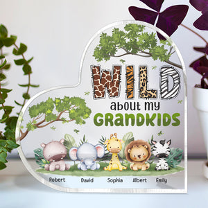 Wild About My Grandkids, Wild Children Personalized Heart Acrylic Plaque, Gift For Grandma - Decorative Plaques - GoDuckee