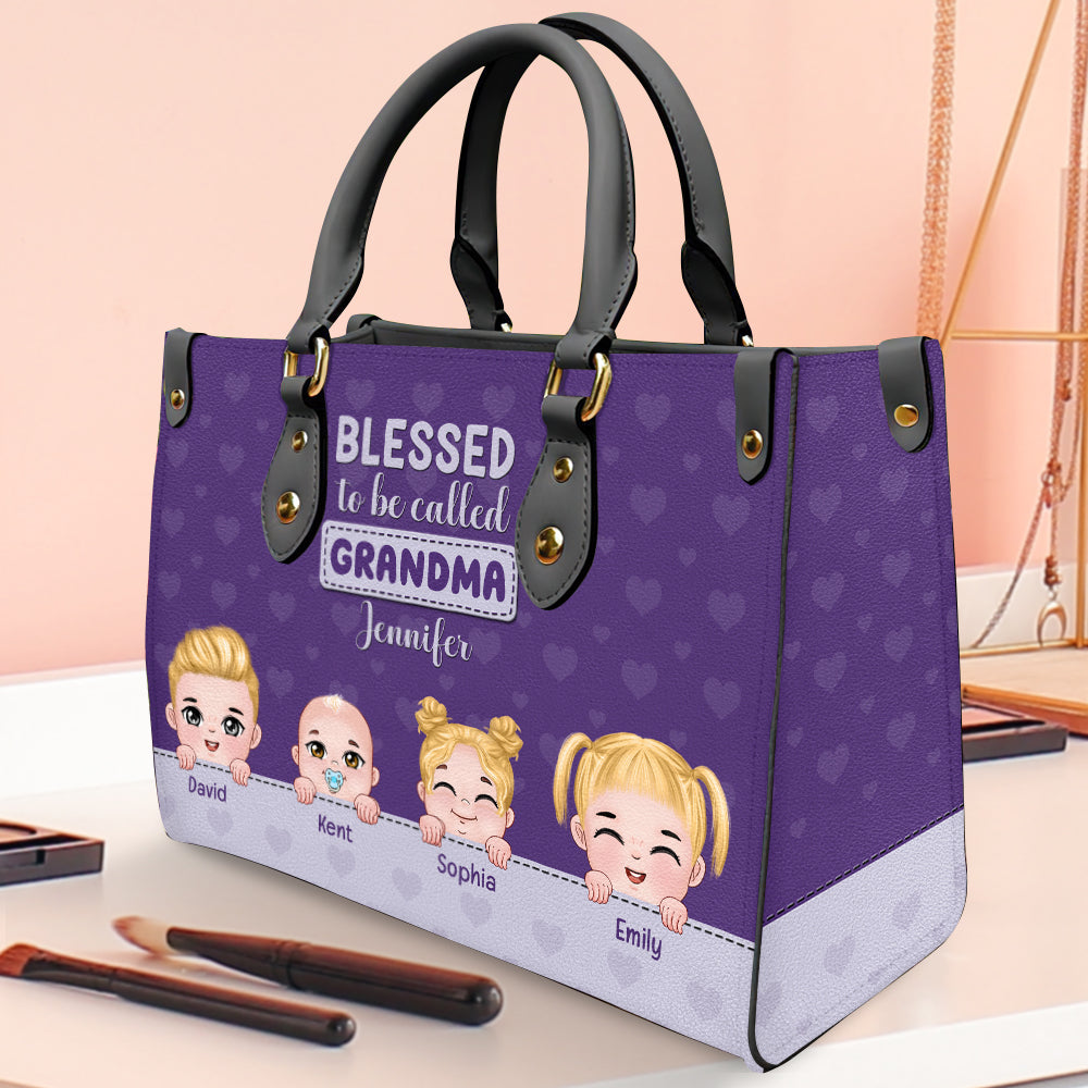Blessed To Be Called, Personalized Leather Bag, Gift For Grandma - Leather Bag - GoDuckee
