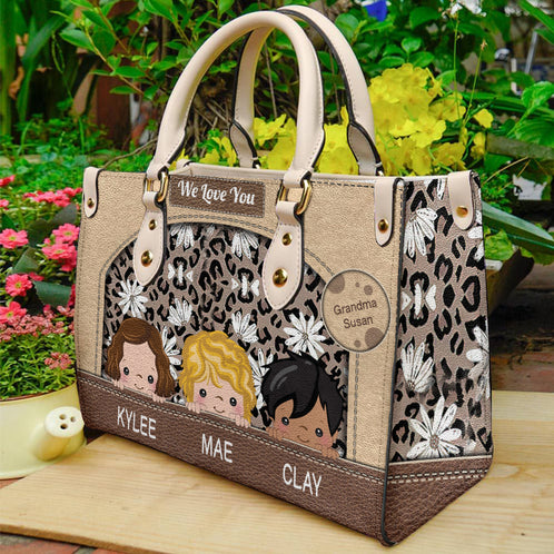 Grandma, We Love You, Personalized Leather Bag - Leopard Gift For Grandma - Leather Bag - GoDuckee