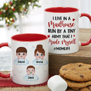 I Live In A Madhouse Run By A Tiny Army, Personalized Mug, Gift For Mom, Mother's Day Gift, Little Kids With Clouds - Coffee Mug - GoDuckee
