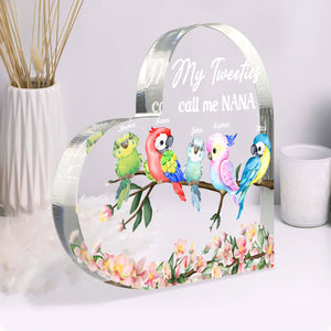 My Tweeties Call Me, Gift For Grandma, Personalized Heart Shaped Acrylic Plaque, Birds Acrylic Plaque, Mother's Day Gift - Decorative Plaques - GoDuckee