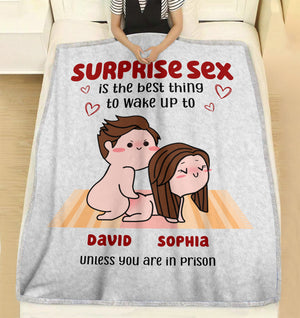 Surprise Is The Best Thing To Wake Up Personalize Couple Blanket - Blanket - GoDuckee