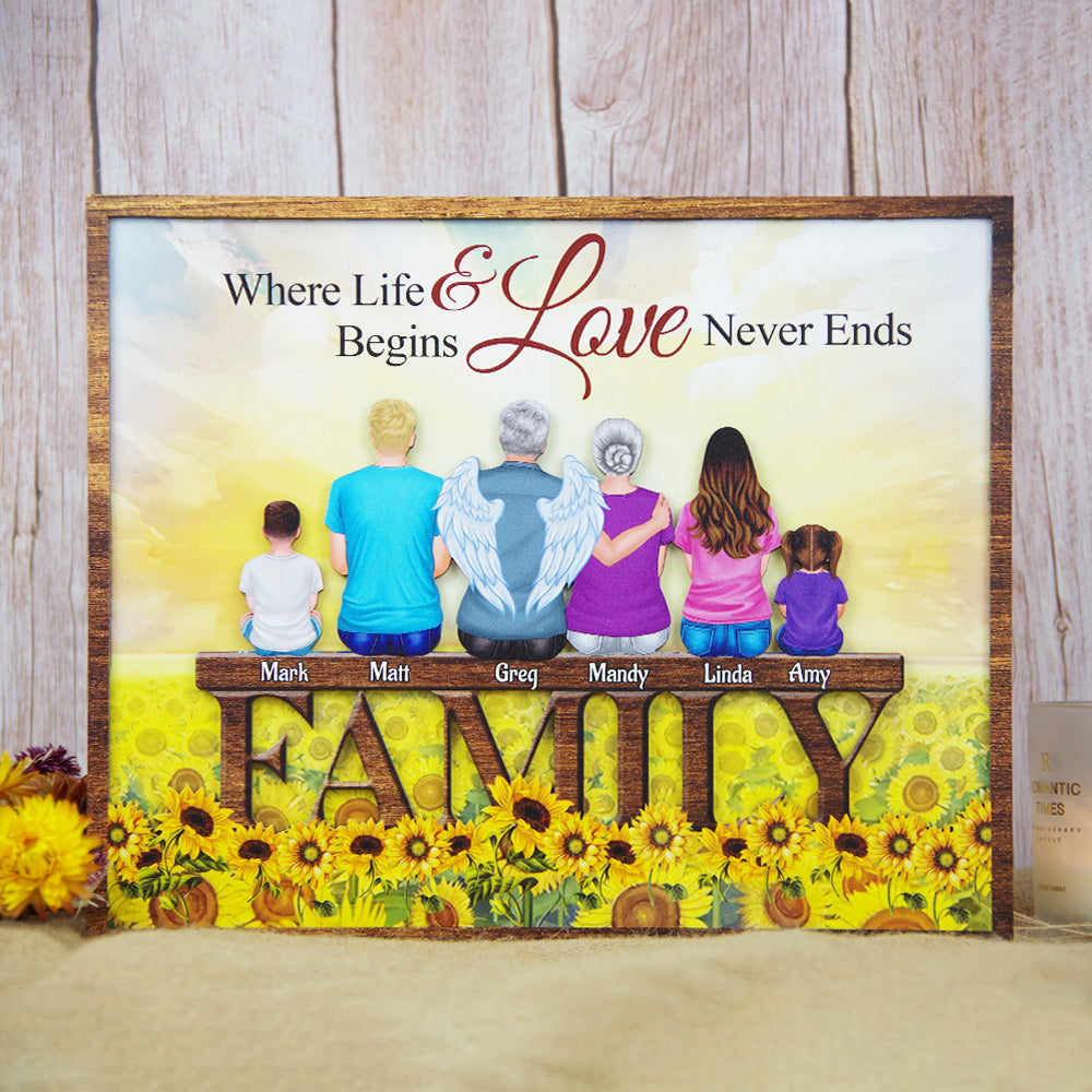 Family Where Life Begins & Love Never Ends - Personalized Wood Sign Stand - Wood Sign - GoDuckee