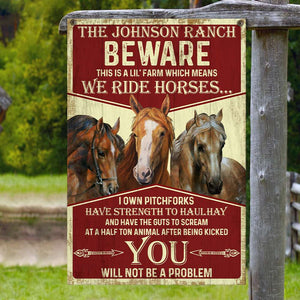 Beware This Is A Farm Horses, Horse Farm Breeding Printed Metal Sign - Metal Wall Art - GoDuckee