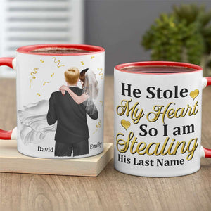 Personalized Newly Wedding Couple Coffee Mug, He Stole My Heart, Personalized Coffee Mug, Wedding Gift, Birthday Gift For Husband - Coffee Mug - GoDuckee