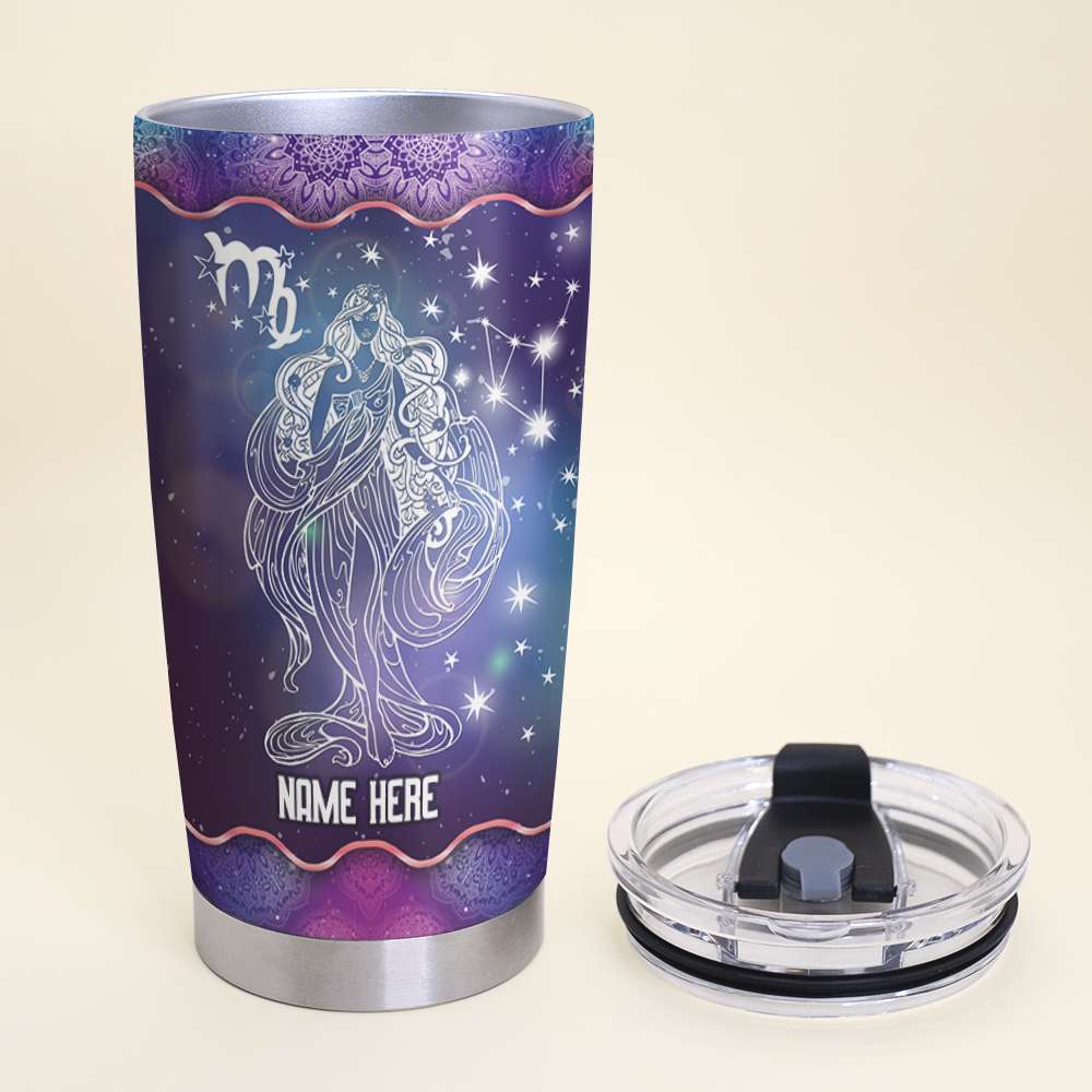 Zodiac Custom Insulated Tumbler With Straw Large Iced Coffee Cup  Holographic Constellation Reusable Cold Cup Horoscope Cup 