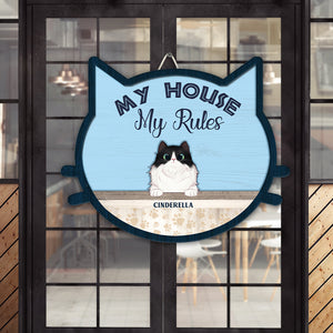 My Home My Rules Personalized Cat Layered Wood Sign Stand Gift For Cat Lovers - Wood Sign - GoDuckee
