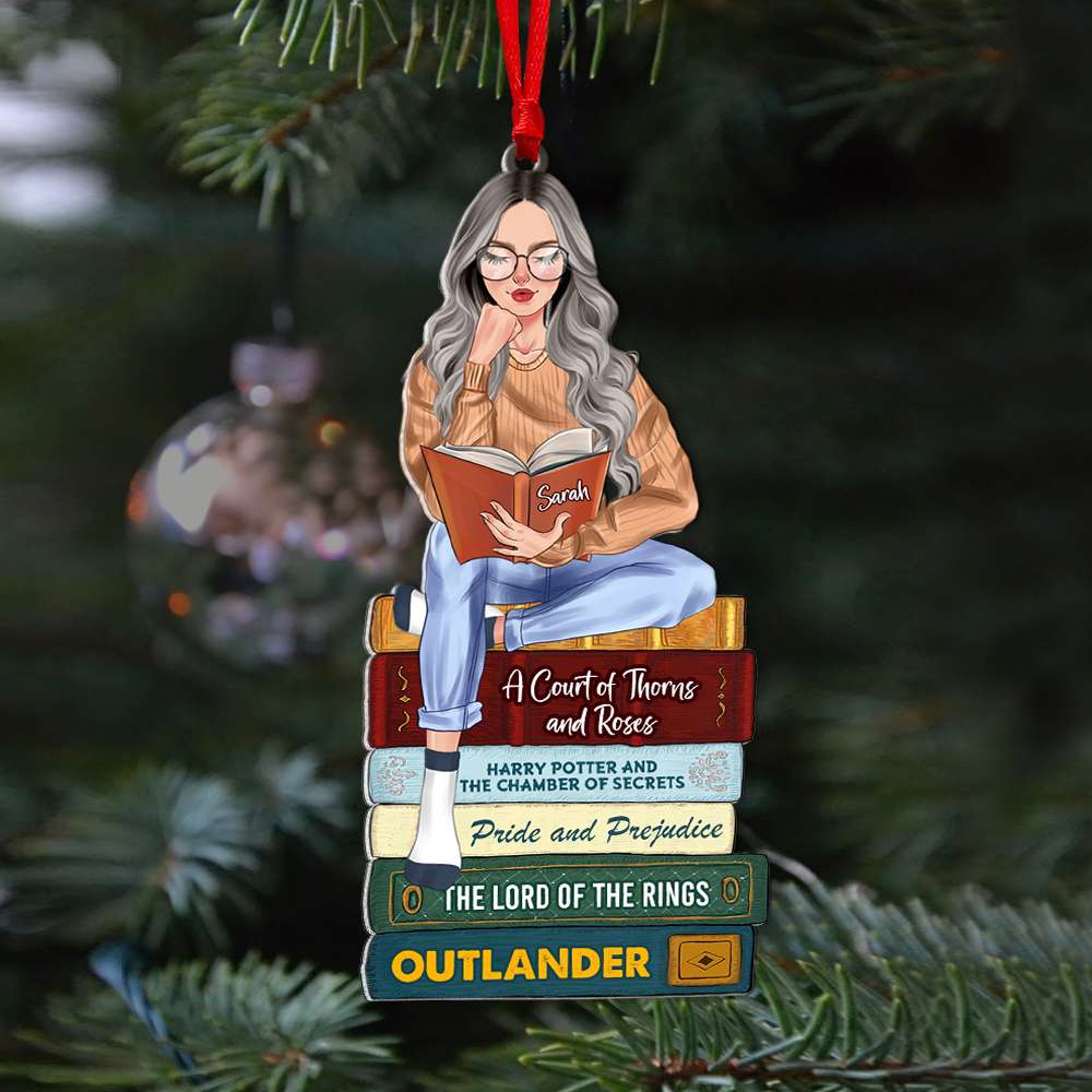 Girl Reading Book - Custom Book Titles, Personalized Acrylic Ornament bao0811 - Ornament - GoDuckee