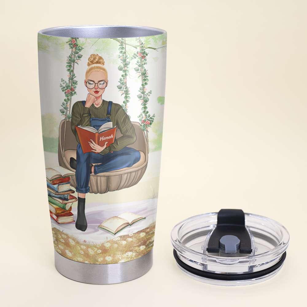 Personalized Reading Girl Tumbler - Girl Sitting On A Flower Swing - Tumbler Cup - GoDuckee