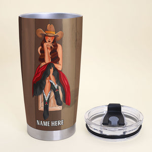 Personalized Cowgirl Tumbler Cup - Just Go Ahead And Be One - Happy Girl Sitting - Tumbler Cup - GoDuckee