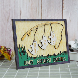 Fishing Dad's Greatest Catches, Personalized Layered Wood Sign Stand, Gifts for Dads - Wood Sign - GoDuckee