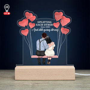 Couple Uplifting Each Other Since [Custom Year], Personalized 3D Led Light Wooden Base, Heart Balloon Couple Led Light, Gift For Him - Led Night Light - GoDuckee