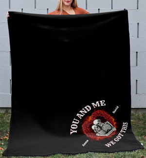 You & Me We Got This - Personalized Skeleton Couple Blanket - Flame Roses Design - Blanket - GoDuckee