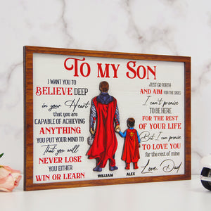 To My Son I Want You To Believe Deep In Your Heart Personalized Father and Son Layered Wood Sign Stand - Wood Sign - GoDuckee