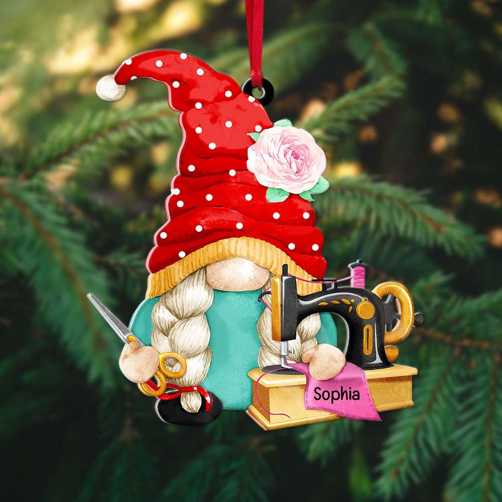 Gnome Sewing And Quilting Custom Shape Ornament - Ornament - GoDuckee