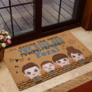 Excuse The Mess The Kids Are Feral, Personalized Door Mat, Gift For Family, Mother's Day Gift, Chibi Little Kids - Doormat - GoDuckee