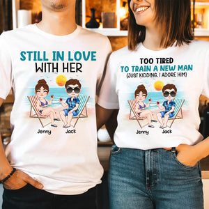 Too Tired To Train A New Man - Personalized Couple Shirt - Gift For Couple - Shirts - GoDuckee
